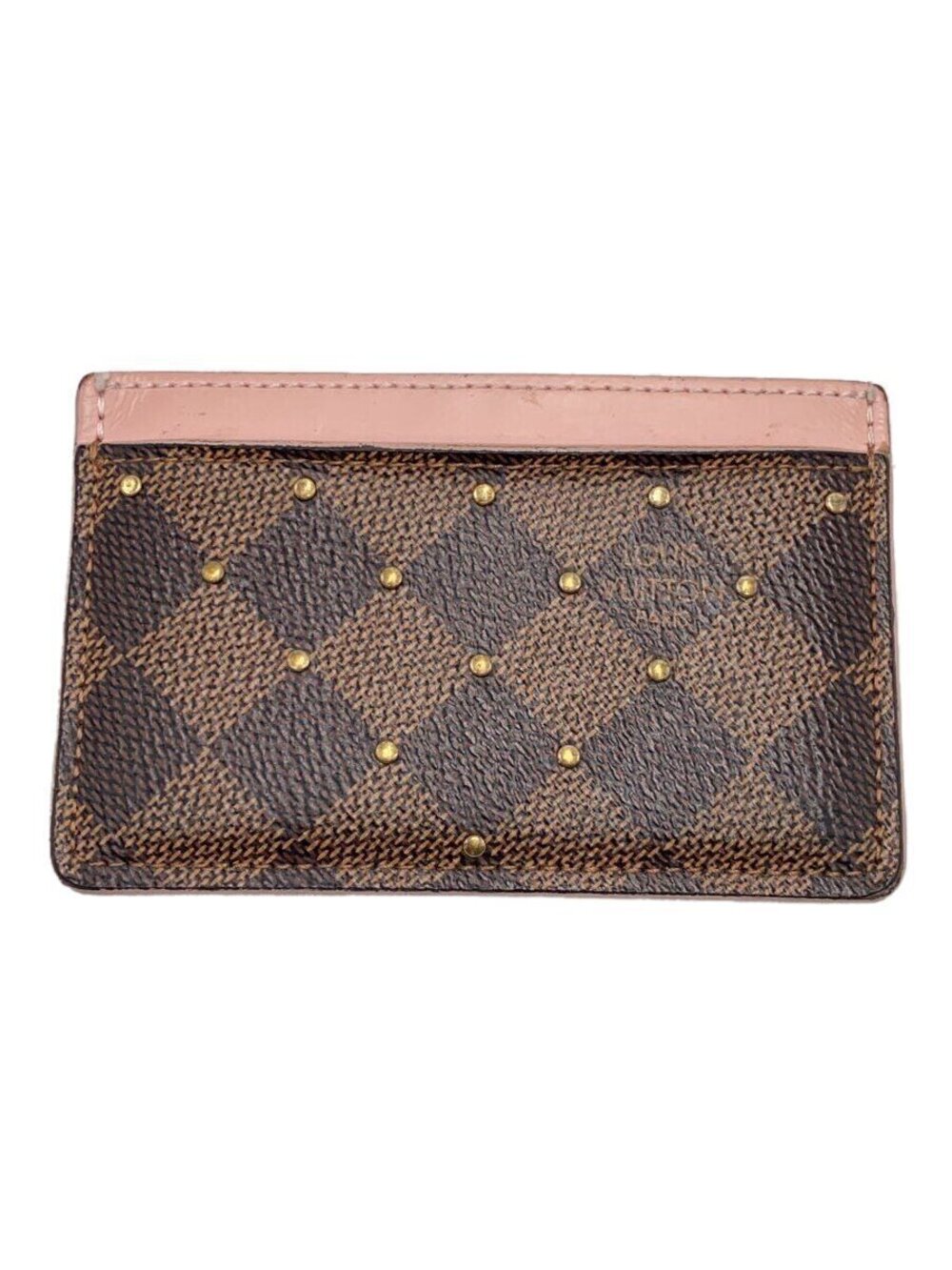 LOUIS VUITTON Porte Wallet Cartes Damier Ebene Brown Studs Brown